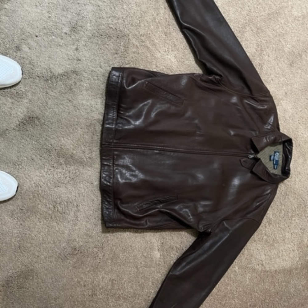 Brown Leather Polo Jacket